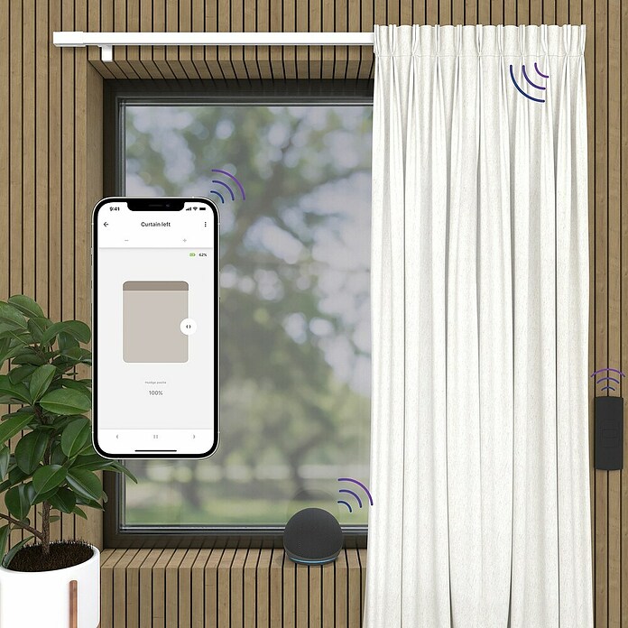 Vorhangschiene MotionBlinds Seitenöffnung Elektrisch (Anzahl Läufe: 1 Stk., 180 cm, Weiß) | BAUHAUS