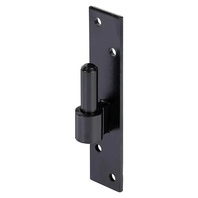 Stabilit Aufschraubkloben - L x B x H: 45 x 40 x 180 mm, Durchmesser Dorn: 16 mm - Schwarzer Metall-Torbandbolzen mit Montageplatte und Schraublöchern.