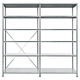 Scholz Metallregal SE (Höhe: 228 cm, B x T: 206 x 50 cm, Traglast pro Boden: 170 kg, Anzahl Böden: 6 Stk., Stecken, Silber)