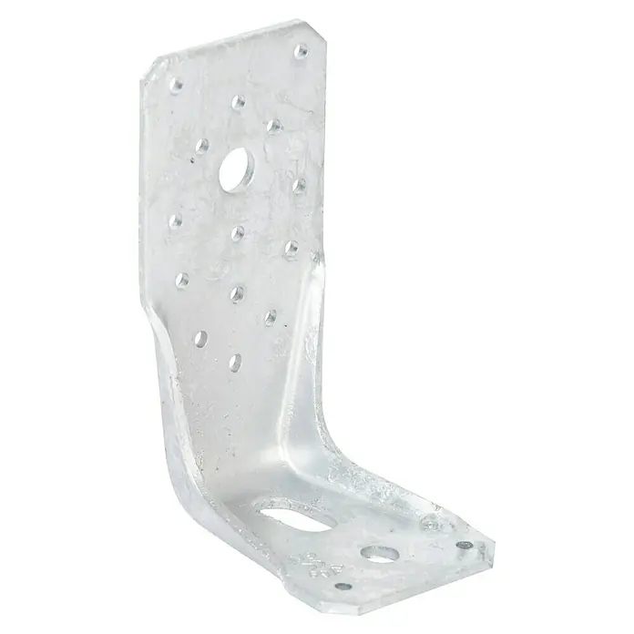 Stabilit Winkelverbinder - L x B x H: 85 x 65 x 135 mm, Stahl, Verzinkt - Silberfarbener L-förmiger Metall-Montagewinkel mit mehreren Befestigungslöchern.