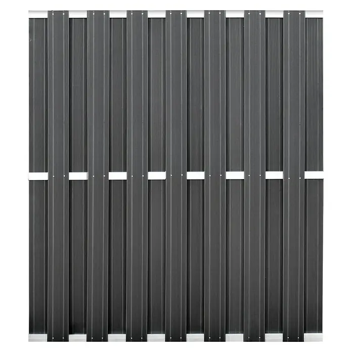 Sichtschutzelement Lanzarote - 180 x 180 cm, Anthrazit, Aluminium - Nahaufnahme eines stilvollen, modernen grauen Metallzauns mit klaren, vertikalen Linien und weißem Akzent für Privatsphäre und Sicherheit.