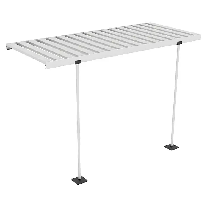 Vitavia Anzuchttisch - 56 x 120 x 81 cm, Aluminium - Bild eines modernen weißen Pavillons mit schlichtem Design und schrägen Lamellendach für den Außenbereich.