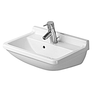 Duravit Starck 3 Waschbecken (50 x 36 cm, Ohne Spezialglasur, Hahnloch: Mitte, Mit Überlauf, Weiß)