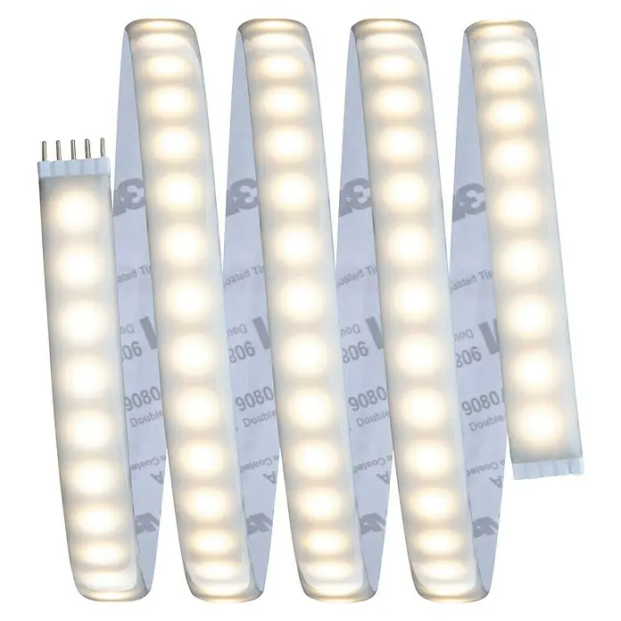 Paulmann MaxLED 1.000 LED-Band Basisset beschichtet - 150 cm, Mehrfarbig, 21 W, 1.530 lm - Nahaufnahme von LED-Streifen mit Kleberücken für eine einfache Installation und helle Beleuchtung.