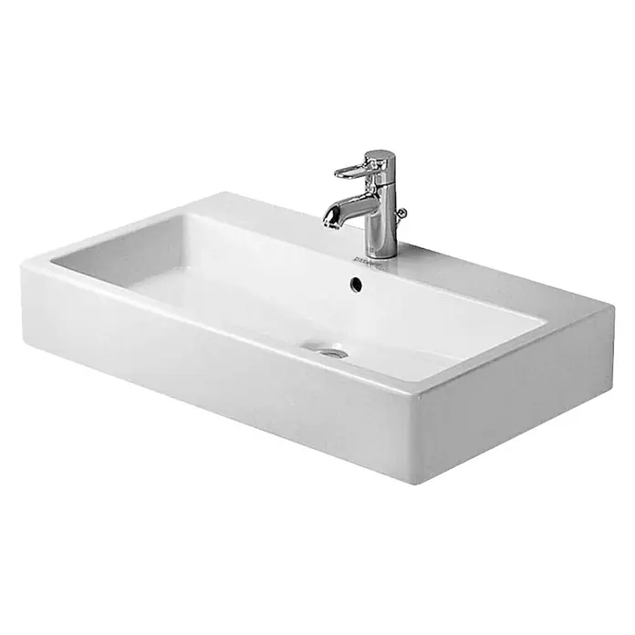 Duravit Vero Waschtisch - 80 x 47 cm, Mit schmutzabweisender Glasur, Hahnloch: Mitte, Mit Überlauf, Weiß, Ungeschliffen - Modernes Waschbecken mit Armatur. Elegantes Design für jedes Badezimmer, hochwertige Verarbeitung und zeitlose Optik.