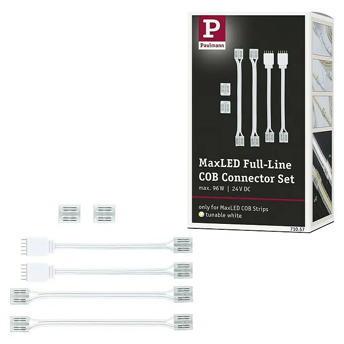 Paulmann Verbindungs-Set - Passend für: MaxLED, um gekürzte Stripes wieder zu verbinden - Produktbild des Paulmann MaxLED Full-Line COB Connector Sets für MaxLED COB Strips, tunable white, max. 96W und 24V DC.