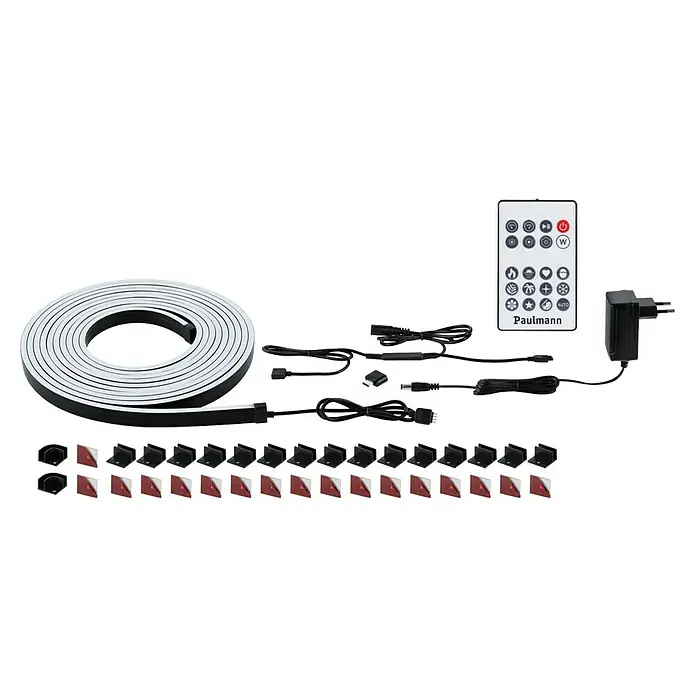 Paulmann LED-Band-Set Black Neon Tube - Länge: 500 cm, Lichtfarbe: RGB, 14 W, 230 V - 240 V - LED-Streifenbeleuchtungs-Kit mit Rolle, Fernbedienung, Netzteil, Kabeln und Montagezubehör.