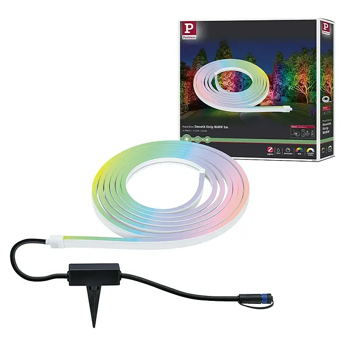 Paulmann Plug & Shine LED-Band Smooth Strip - Länge: 5 m, RGBW, 700 lm, 24 V - Produktbild des Paulmann Plug & Shine Smooth Strip RGBW 5m, eine flexible und farbenfrohe Beleuchtungslösung für den Außenbereich.