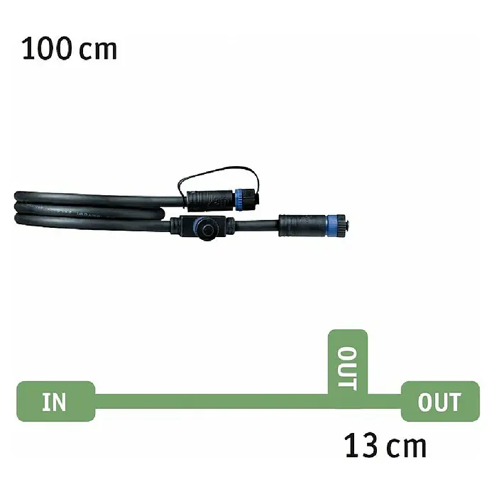 Paulmann Plug & Shine Verbindungskabel - 1 m, 2 Anschlüsse, IP68 - Schwarzes T-Kabel mit robusten Steckverbindern: 100 cm Hauptkabel mit IN/OUT und 13 cm OUT-Abzweig.
