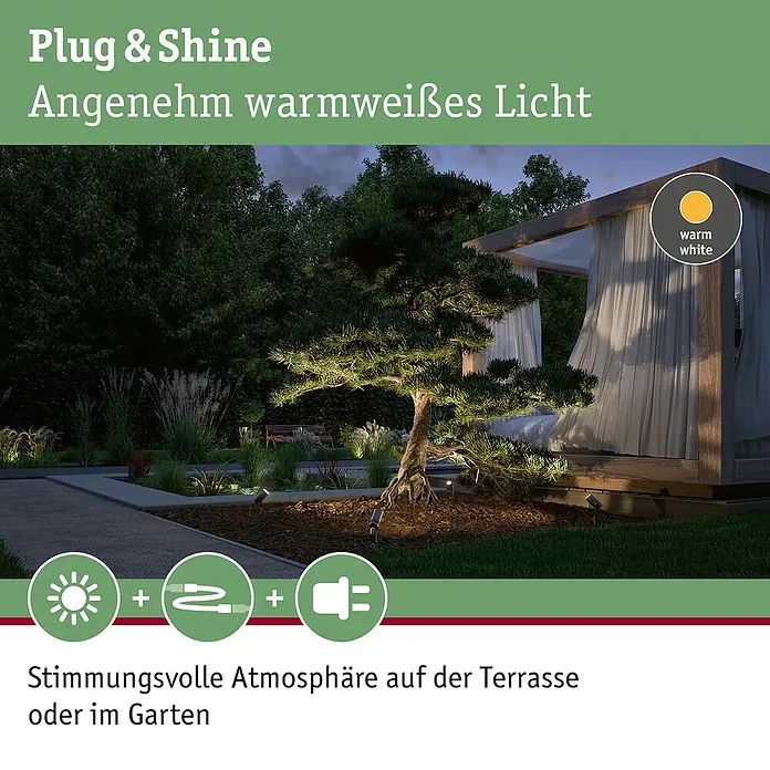 Paulmann Plug & Shine LED-Gartenspot Radix - 7 W, IP65, Warmweiß, Grau - Gartenbeleuchtung mit warmweißem Licht schafft eine stimmungsvolle Atmosphäre im Außenbereich.