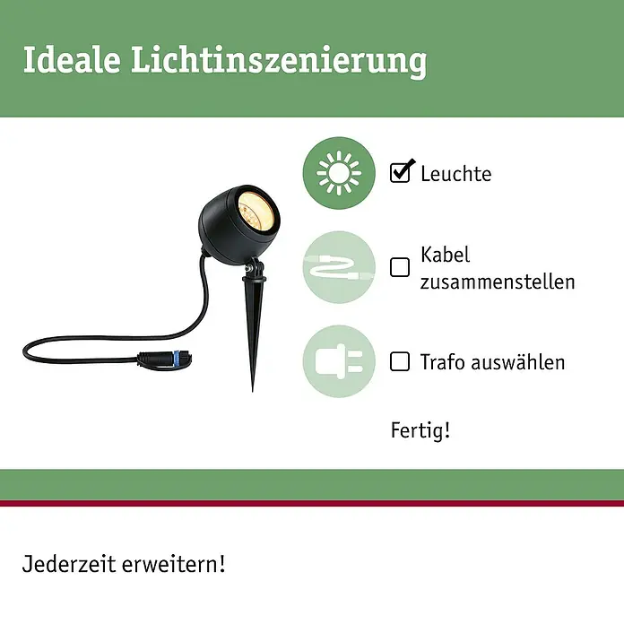 Paulmann Plug & Shine LED-Gartenspot Kikolo - 6,2 W, IP65, Warmweiß, Anthrazit - Schwarzer Gartenspot mit warmem Licht und Komponenten für ein modulares Lichtsystem: Kabel und Trafo.
