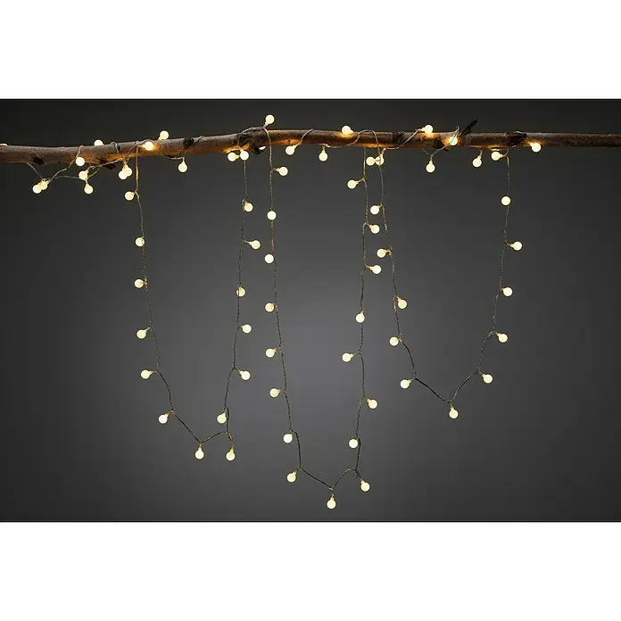 Paulmann Plug & Shine LED-Lichterkette - Außen, Lichtfarbe: Warmweiß, Anzahl Leuchtmittel: 72 Stk., Länge: 7,5 m - Lichterkette mit kleinen runden Lampen, die an einem Ast befestigt sind, für eine warme und festliche Beleuchtung.