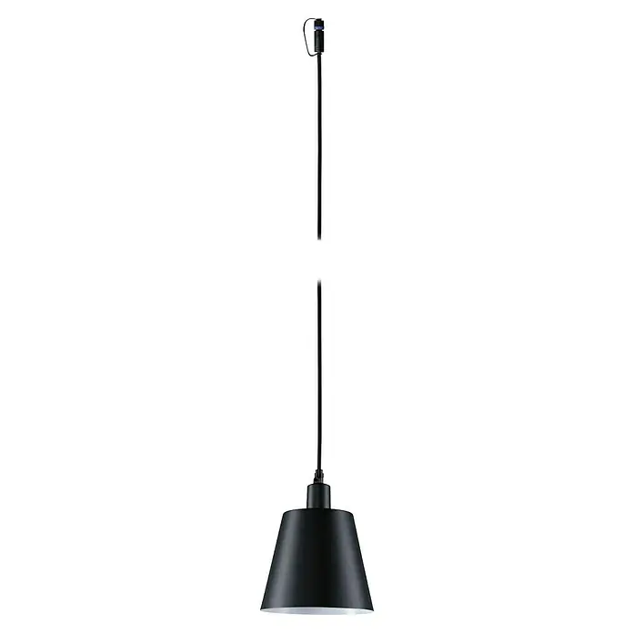 Paulmann Plug & Shine Solar-Hängeleuchte Kofia - 2 W, Anthrazit, Höhe: 514 cm - Eine elegante schwarze Pendelleuchte mit einem konischen Lampenschirm, ideal für moderne Innenräume. Ihre minimalistische Gestaltung fällt auf.