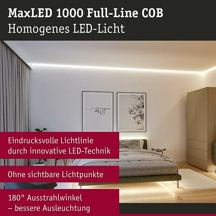 Paulmann MaxLED 1.000 Basis-Set Full-Line COB - 300 cm, 31 W, Mehrfarbig, 3.600 lm - Das MaxLED 1000 Full-Line COB LED-Licht sorgt für eine eindrucksvolle, homogene Ausleuchtung ohne sichtbare Lichtpunkte im Raum.