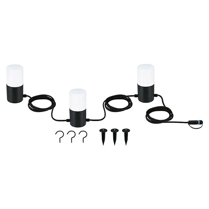 Paulmann Plug & Shine LED-Lichterkette - Außen, Lichtfarbe: Warmweiß, Anzahl Leuchtmittel: 3 Stk. - Bild einer Lightpro Beleuchtung, die eine stimmungsvolle Atmosphäre im Außenbereich schafft, komplett mit Kabeln und Zubehör für die Installation.
