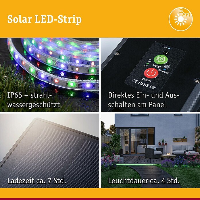 Paulmann LED-Band-Set Stripe Solar (10 m, RGB, 3,8 W, 300 lm, 5 V) | BAUHAUS