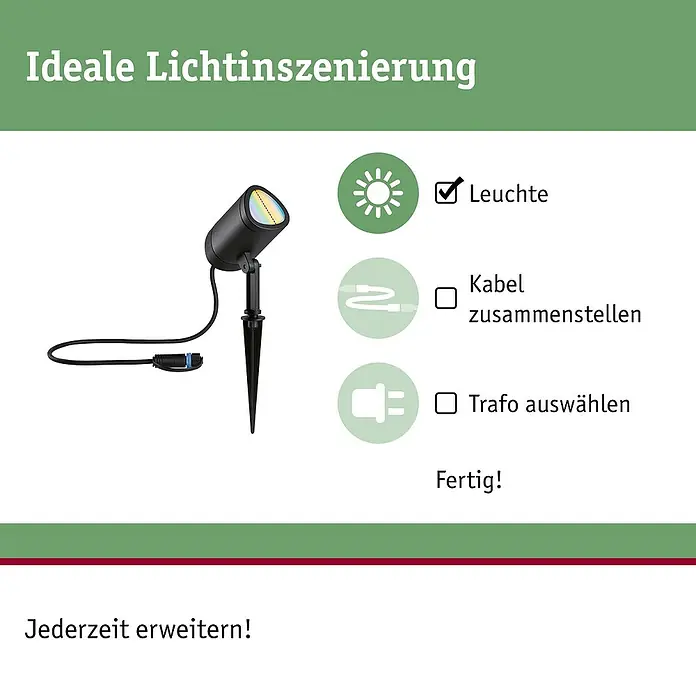 Paulmann Plug & Shine LED-Gartenspot - 6,5 W, IP65, RGBW, Anthrazit - Schwarzer Gartenspot mit bunter Linse, Erdspieß, Kabel und Icons für die Einrichtung eines Beleuchtungssystems.