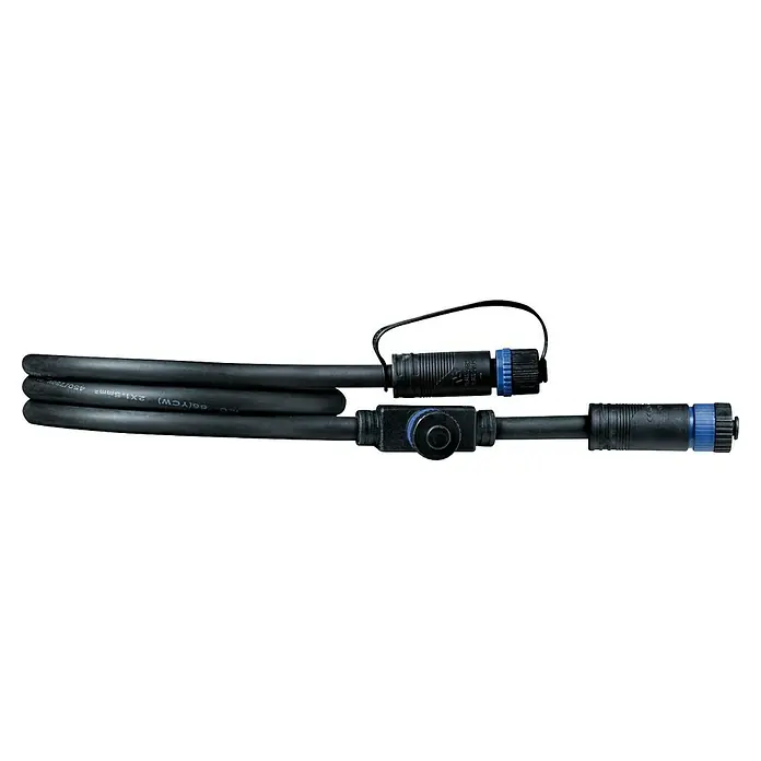 Paulmann Plug & Shine Verbindungskabel - 1 m, 2 Anschlüsse, IP68 - Zwei robuste schwarze Elektrokabel (2x1.5mm²) mit schwarzen und blauen wasserdichten Steckern; eines hat einen Drehregler, das andere eine Sicherungsschlaufe.