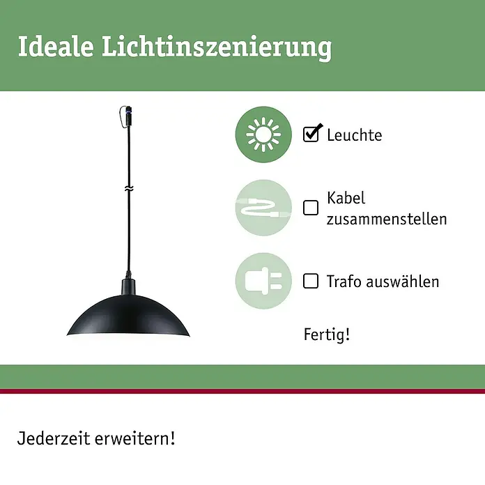 Paulmann Plug & Shine LED-Pendelleuchte Mapalo - Ø x H: 30 x 510 cm, Warmweiß, Anthrazit - Schwarze Pendelleuchte und Schritte zum modularen Beleuchtungssystem.