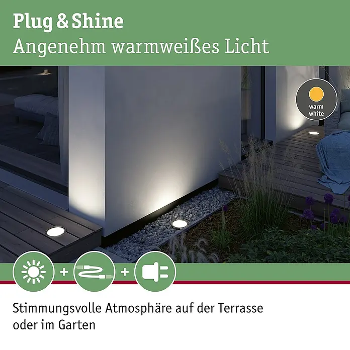 Paulmann Plug & Shine Bodeneinbauleuchte Ocos - Anthrazit, Ø x H: 15,5 x 13 cm - Bodenleuchten schaffen eine stimmungsvolle, warmweiße Beleuchtung auf Terrasse und im Garten.
