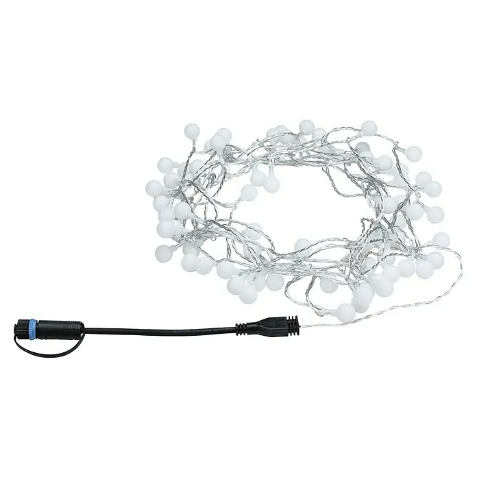 Paulmann Plug & Shine LED-Lichterkette - Außen, Lichtfarbe: Warmweiß, Anzahl Leuchtmittel: 72 Stk., Länge: 7,5 m - Lichterkette mit kleinen, runden, weißen Lichtern und einem schwarzen Kabel mit Stecker. Perfekt für stimmungsvolle Beleuchtung im Innen- und Außenbereich.