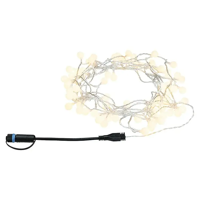Paulmann Plug & Shine LED-Lichterkette - Außen, Lichtfarbe: Warmweiß, Anzahl Leuchtmittel: 72 Stk., Länge: 7,5 m - Lichterkette mit warmweißen LEDs, drapiert in einem Kreis, mit schwarzem Kabel und blauem Stecker für den Außenbereich.