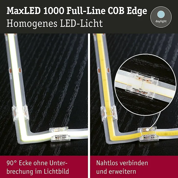 Paulmann MaxLED 1.000 LED-Band-Set Stripe Edge Full-Line COB - 3 cm, Tageslichtweiß, 0,6 W, 64 lm, 230 V - 240 V - MaxLED 1000 Full-Line COB Edge LED-Streifen: Homogenes Licht, 90°-Ecken ohne Unterbrechung, nahtlos verbindbar und erweiterbar.