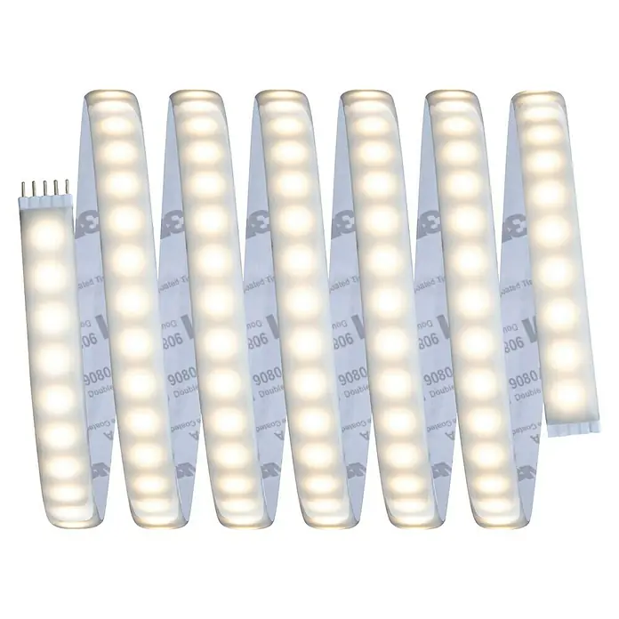 Paulmann MaxLED 1.000 LED-Band Stripe - 250 cm, Mehrfarbig, 27 W, 2.550 lm, 230 V - 240 V - Nahaufnahme von LED-Streifen, die hell leuchten und mit einem 3M-Klebestreifen für einfache Montage versehen sind.