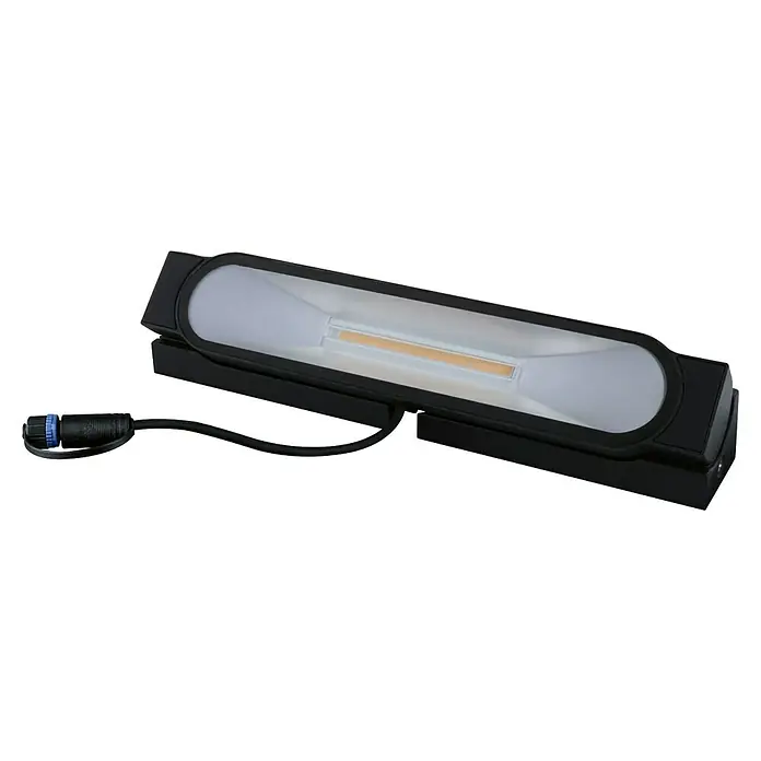 Paulmann Plug & Shine LED-Wandstrahler Ito - L x B x H: 4,9 x 25,2 x 22,4 cm, Warmweiß - Dieses Bild zeigt einen LED-Scheinwerfer mit schwarzem Gehäuse und Kabelanschluss, der für eine helle und effiziente Beleuchtung sorgt.