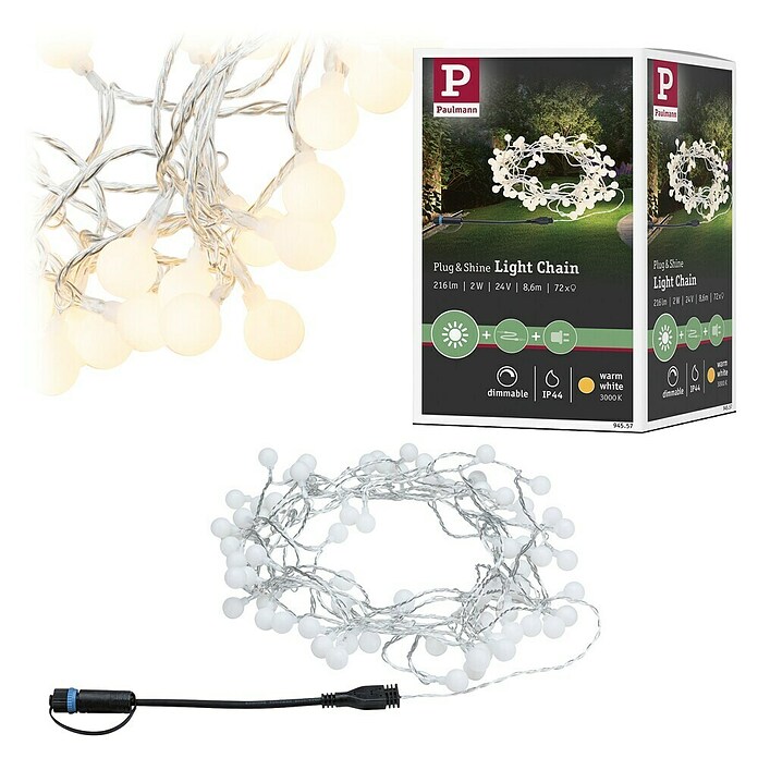 Paulmann Plug & Shine LED svjetlosni lanac  (Na otvorenom, Boja svjetla: Topla bijela, Broj žarulja: 72 Kom., Duljina: 7,5 m) | BAUHAUS
