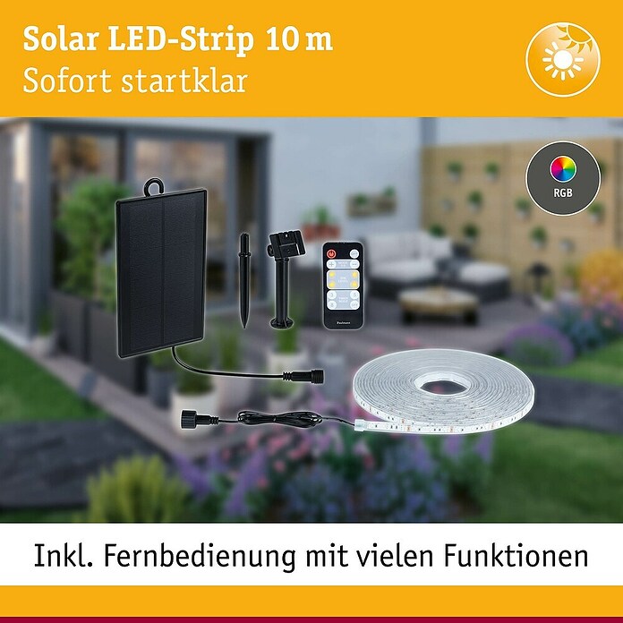 Paulmann LED-Band-Set Stripe Solar (10 m, RGB, 3,8 W, 300 lm, 5 V) | BAUHAUS