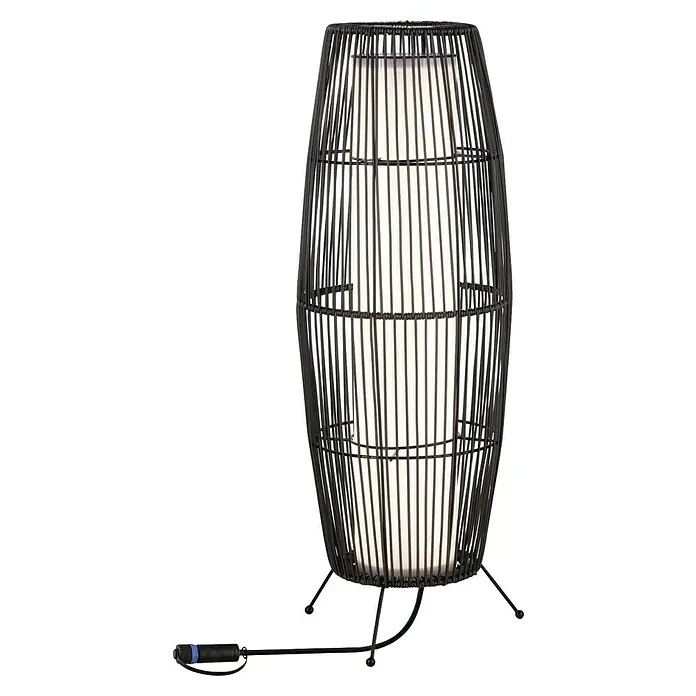 Paulmann Plug & Shine LED-Außenleuchte Basket - 8 W, Farbe: Braun, IP44, 20 x 60 cm - Stilvolle Stehlampe mit einem schwarzen Metallgestell und einem zylindrischen Lampenschirm, der ein sanftes, warmes Licht verbreitet.
