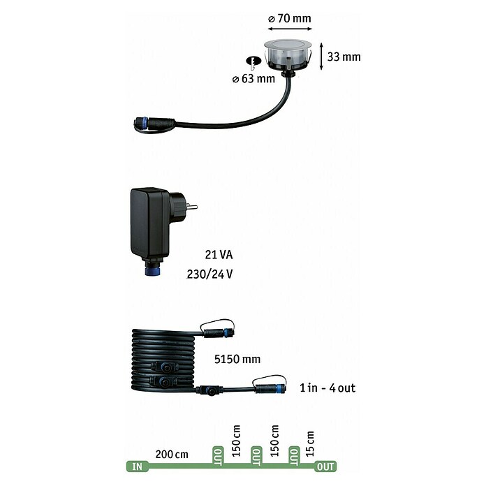 Paulmann Plug & Shine Set ugradbenih podnih svjetiljki Floor  (Ø x V: 7 x 3 cm, 3 Kom., RGBW) | BAUHAUS