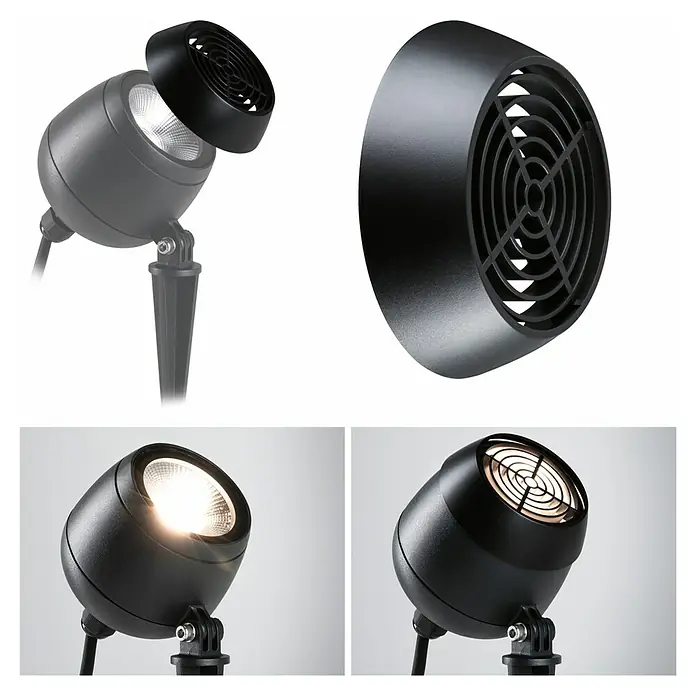 Paulmann Plug & Shine Entblendungsaufsatz Kikolo Grid - 8,3 x 2,15 cm, Anthrazit - Schwarzer Außenstrahler mit abnehmbarem Blendschutz/Lichtfilter mit Gitterstruktur.