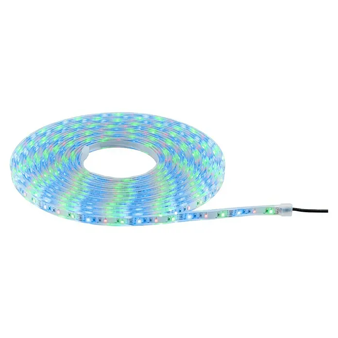 Paulmann LED-Band-Set Stripe Solar - 10 m, RGB, 3,8 W, 300 lm, 5 V - Eine Rolle LED-Streifen mit mehrfarbigen LEDs, ideal für stimmungsvolle Beleuchtung. Die flexible Lichtleiste ist aufgerollt und einsatzbereit.
