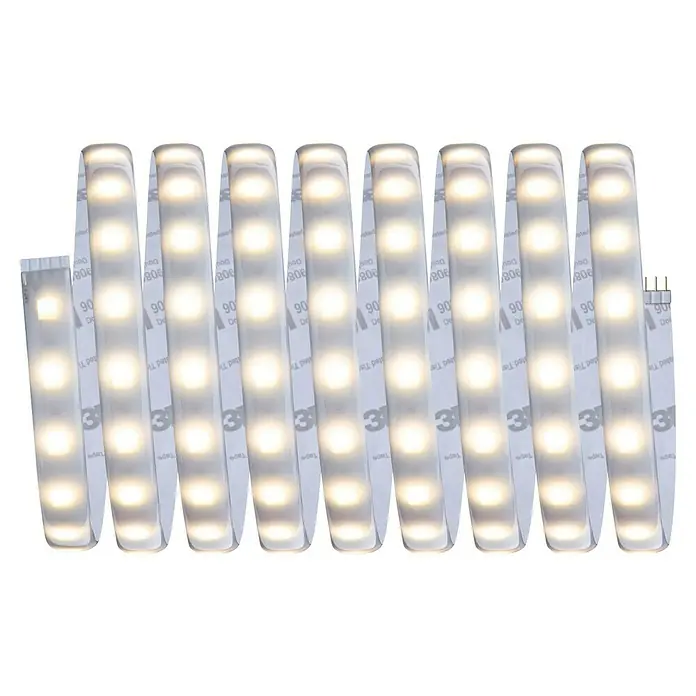 Paulmann MaxLED 500 LED-Band-Set Basisset Zigbee - 300 cm, Warmweiß, 20 W, 1.530 lm, 230 V - 240 V - Nahaufnahme von LED-Streifen mit 3M-Klebeband auf der Rückseite, ideal für stimmungsvolle Beleuchtung.