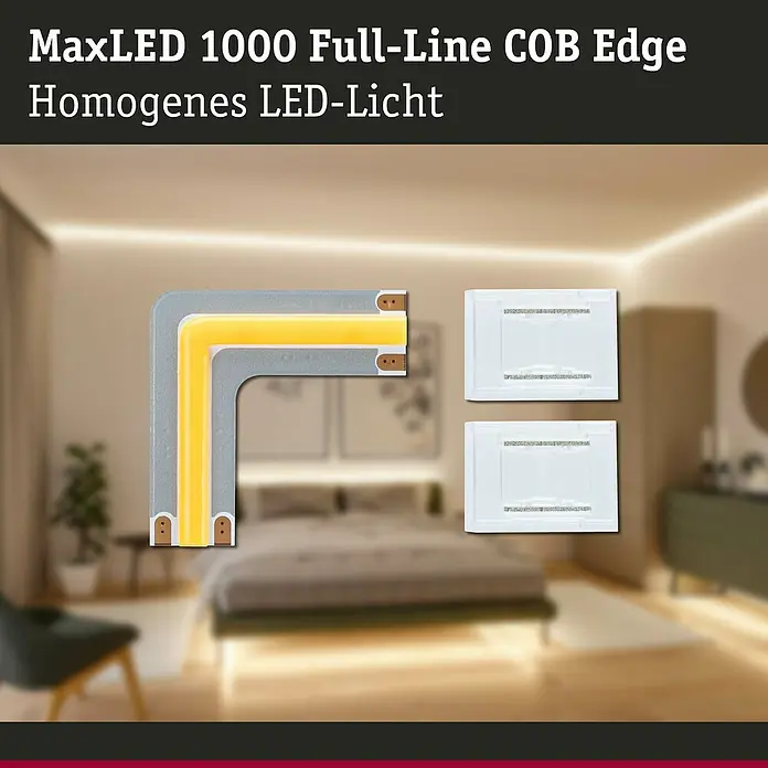 Paulmann MaxLED 1.000 LED-Band-Set Stripe Edge Full-Line COB - 3 cm, Warmweiß, 0,6 W, 54 lm, 230 V - 240 V - MaxLED 1000 Full-Line COB Edge für homogenes LED-Licht. Ideal zur Beleuchtung von Wohnräumen mit sanftem, gleichmäßigem Licht.