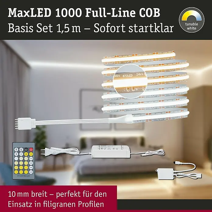 Paulmann MaxLED 1.000 Basis-Set Full-Line COB - 150 cm, 21 W, Mehrfarbig, 1.800 lm - MaxLED 1000 Full-Line COB Basis Set mit tunable white Funktion, inklusive Fernbedienung und Netzteil für sofortigen Einsatz.