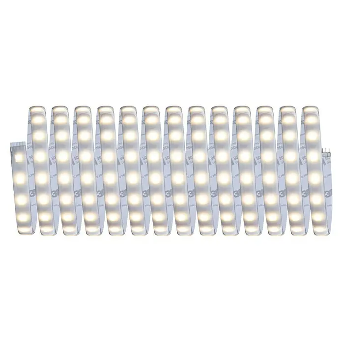 Paulmann MaxLED 500 LED-Band-Set Basisset Zigbee - 500 cm, Warmweiß, 29 W, 2.550 lm, 230 V - 240 V - Nahaufnahme eines flexiblen LED-Streifens, der für dekorative Beleuchtung und Akzentbeleuchtung in Innenräumen verwendet wird.