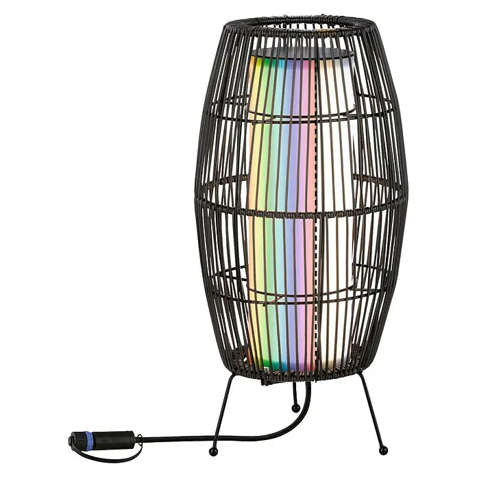 Paulmann Plug & Shine LED-Außenleuchte Basket - 3,2 W, Schwarz, IP44 - Eine Rattan-Tischleuchte mit einem farbenfrohen Leuchtmittel. Die Lampe hat ein einzigartiges Design und ist ein echter Hingucker.