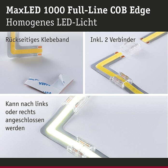 Paulmann MaxLED 1.000 LED-Band-Set Stripe Edge Full-Line COB (3 cm, Tageslichtweiß, 0,6 W, 64 lm, 230 V - 240 V) | BAUHAUS