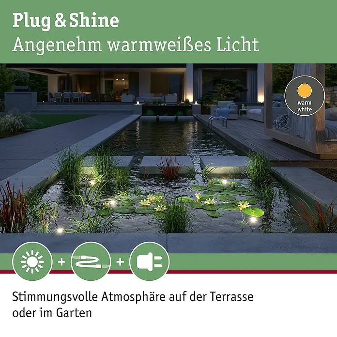 Paulmann Plug & Shine LED-Spot Pool - 6 W, Schwarz, 7,2 x 11 cm - Plug & Shine Außenbeleuchtung erhellt Gartenteich und Terrasse mit warmweißem Licht. Schafft stimmungsvolle Atmosphäre.