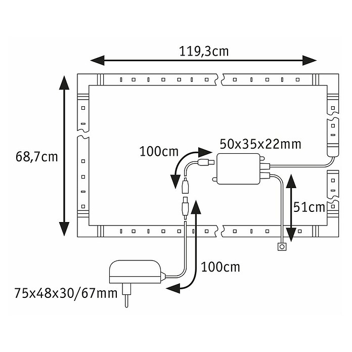 Paulmann MaxLED 250 Set LED traka Comfort TV 55''  (360 cm, RGBW, 23,5 W, 1.000 lm, 230 V - 240 V) | BAUHAUS
