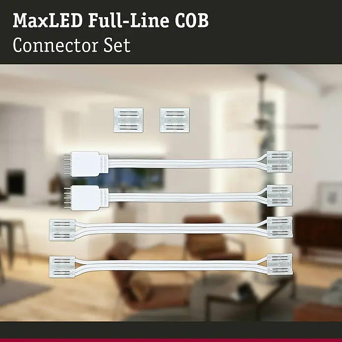 Paulmann Verbindungs-Set - Passend für: MaxLED, um gekürzte Stripes wieder zu verbinden - Weißes MaxLED Full-Line COB Verbinder-Set mit vier Flachkabeln und sechs transparenten Kunststoffverbindern.
