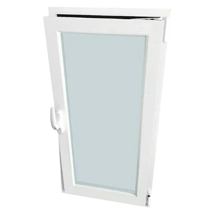 Solid Elements Ventana de aluminio practicable-oscilobatiente - 50 x 100 cm, Derecha, Blanco - Esta imagen muestra una ventana blanca abatible y oscilobatiente. La ventana está parcialmente abierta, mostrando el cristal y detalles del marco.
