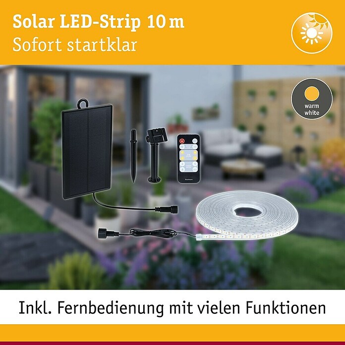 Paulmann LED-Band-Set Stripe Solar (10 m, Warmweiß, 3,8 W, 300 lm, 5 V) | BAUHAUS