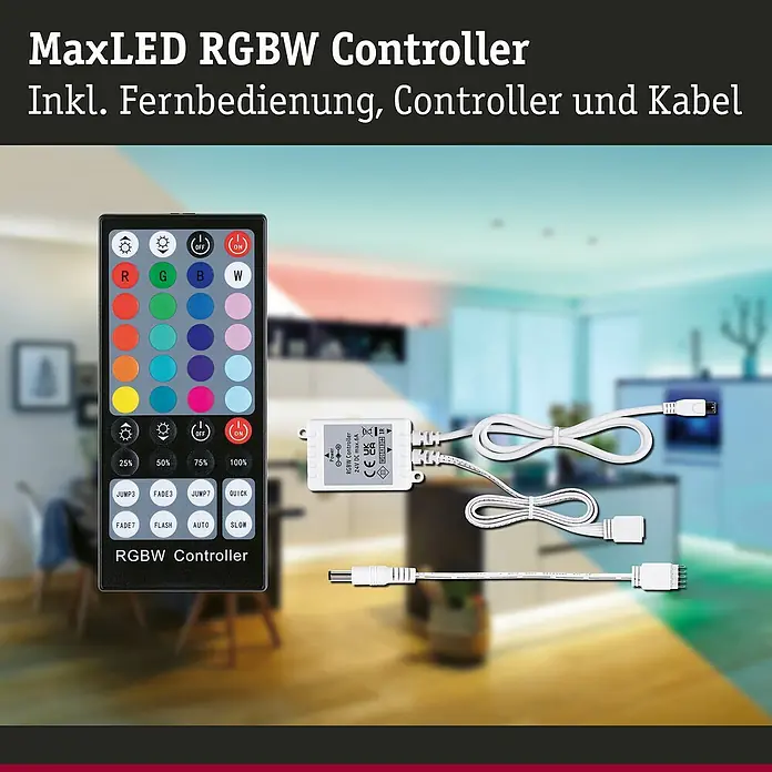 Paulmann MaxLED Tunable White Controller - Passend für: MaxLED RGBW - MaxLED RGBW Controller Set mit schwarzer Fernbedienung, weißem Controller und Kabeln.