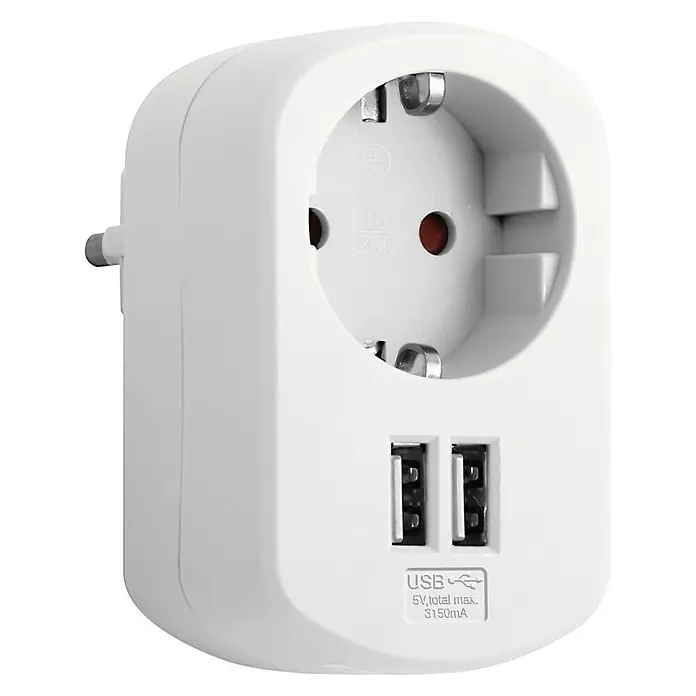 Simon Adaptador USB Combi - Blanco - Adaptador de enchufe con puertos USB. Ideal para cargar dispositivos mientras viaja.