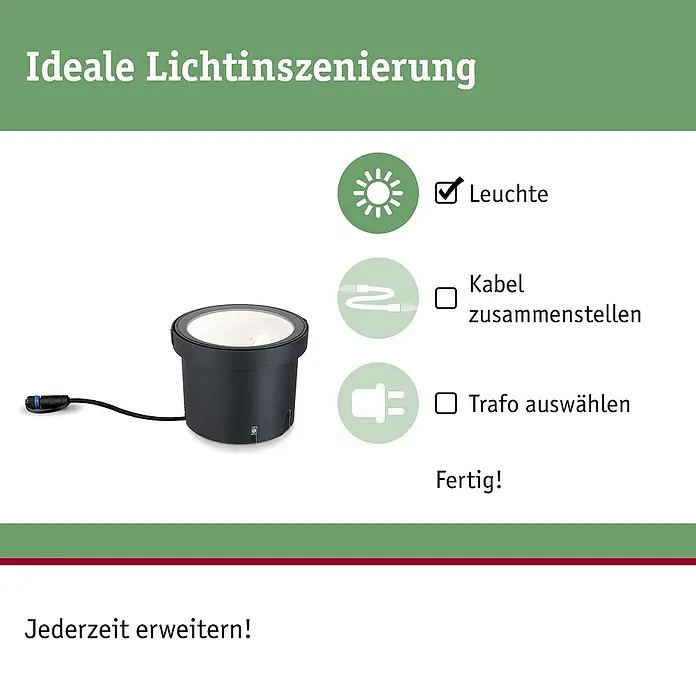 Paulmann Plug & Shine Bodeneinbauleuchte Ocos - Anthrazit, Ø x H: 15,5 x 13 cm - Schwarzer Bodenscheinwerfer mit Anschlusskabel, Teil eines idealen Lichtsystems.