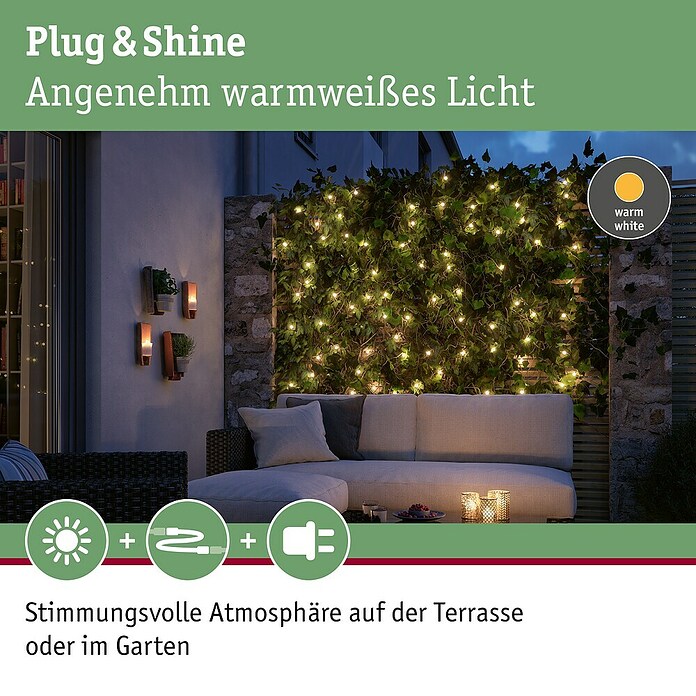 Paulmann Plug & Shine LED svjetlosni lanac  (Na otvorenom, Boja svjetla: Topla bijela, Broj žarulja: 72 Kom., Duljina: 7,5 m) | BAUHAUS